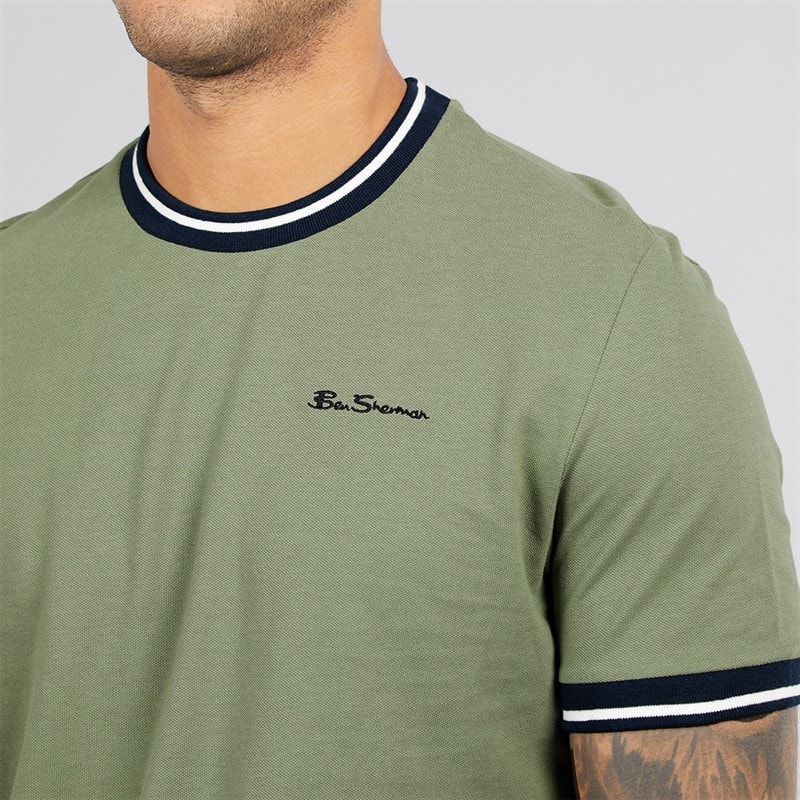 Mężczyźni koszulka typu ringer z piké Pale Khaki – zdjęcie  3