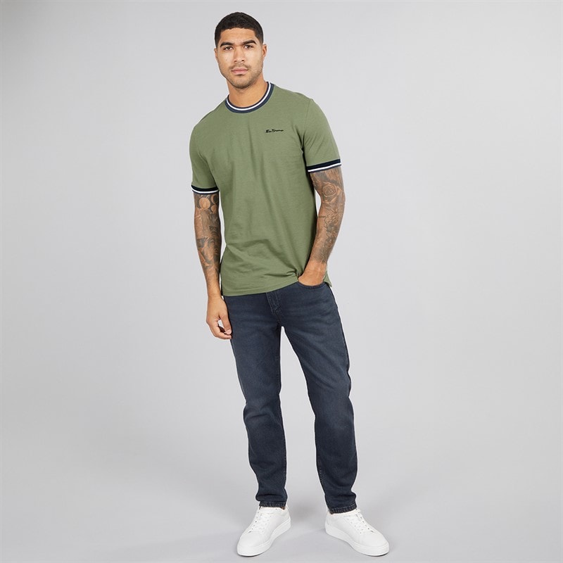 Mężczyźni koszulka typu ringer z piké Pale Khaki – zdjęcie  4