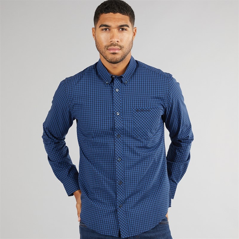 Ben Sherman Mężczyźni koszula w kratę z długim rękawem - Royal Blue