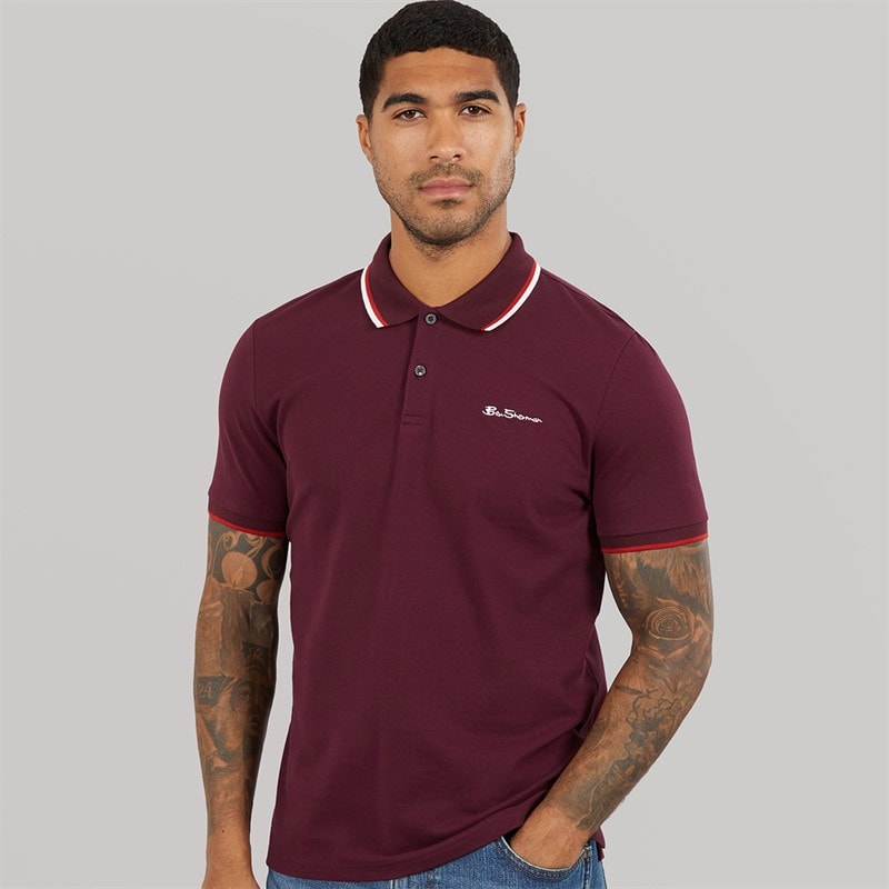 Ben Sherman Herren - Signature Piqué-Poloshirt - Dark Wine