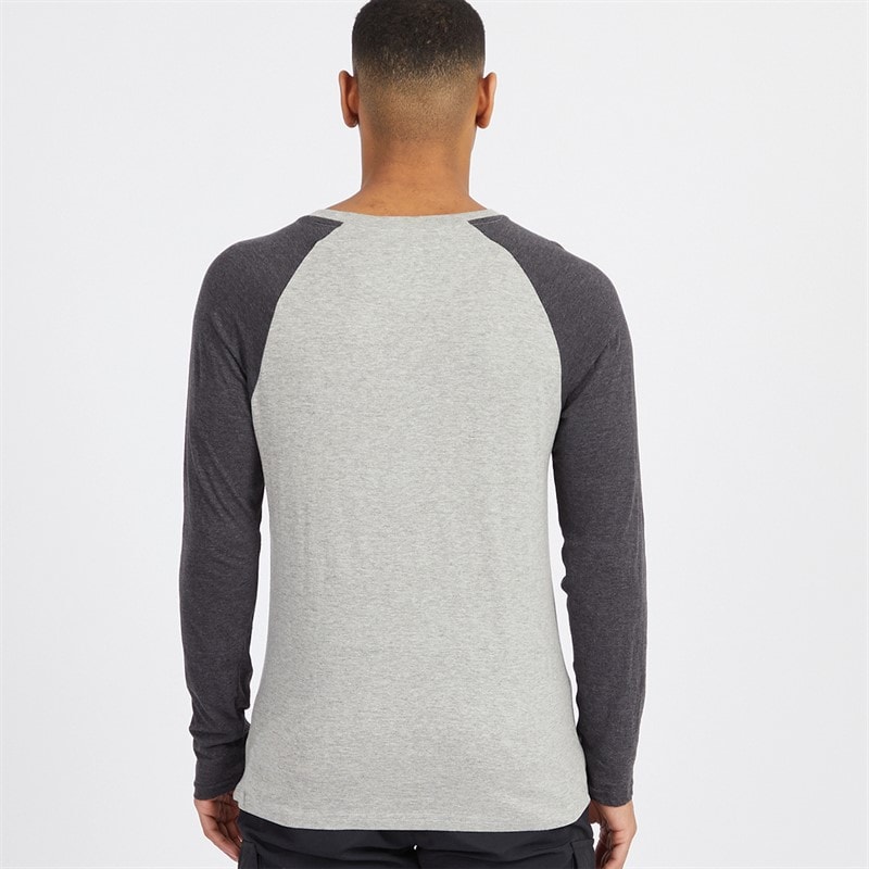 Herren - Terence Langarm Rundhals T-Shirt Hellgrau Marl/Dark Charcoal - Bild 2