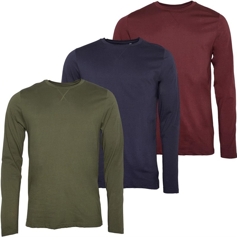 Brave Soul Herren - Trial Langarmshirts Dreierpack - Marine/Khaki/Burgunder