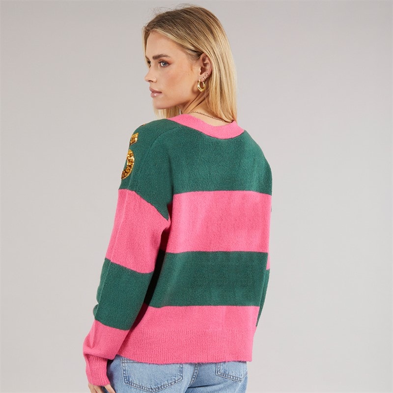 Cardigan de Noël femmes Rose/Vert Stripe - Image 2