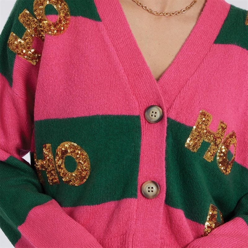 Cardigan de Noël femmes Rose/Vert Stripe - Image 3
