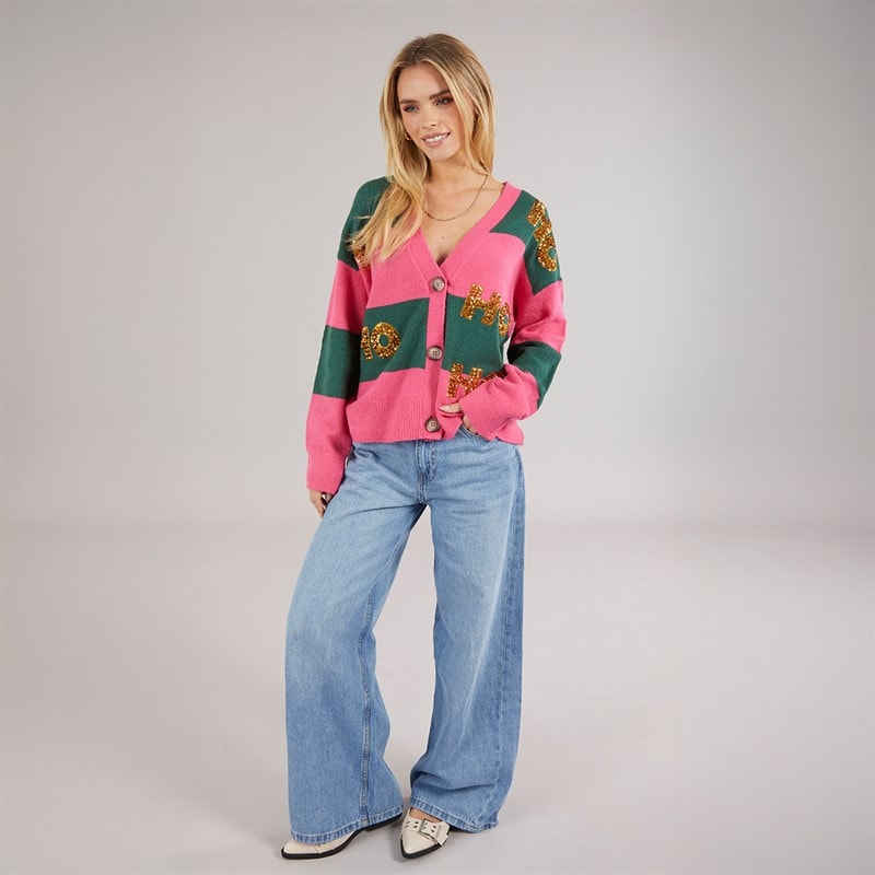 Cardigan de Noël femmes Rose/Vert Stripe - Image 4
