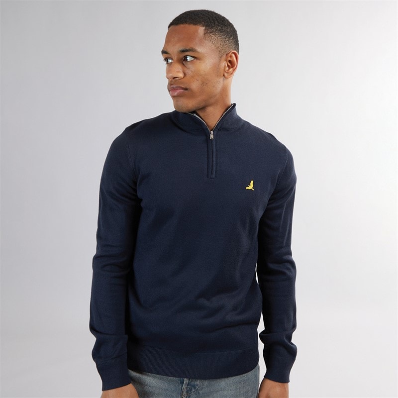 Heren georgie 1/4 rits trui met col Midnight Navy - Afbeelding 1