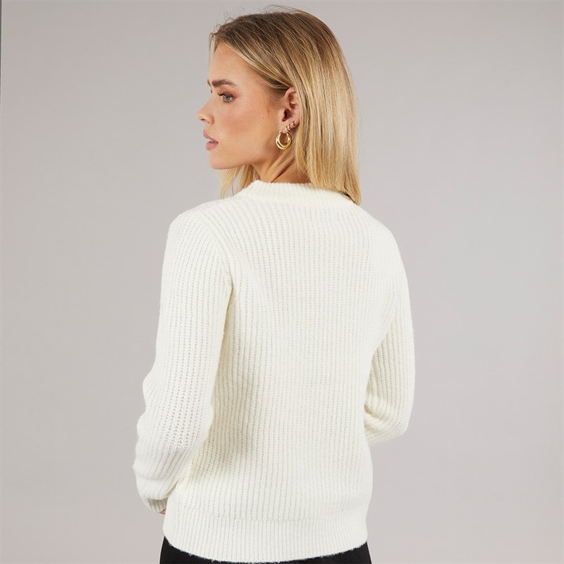 Dames fisherman trui met ronde hals Cream/Zwarte Bows - Afbeelding 2