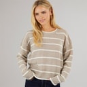 Damen - Mason Rundhals-Pullover Mink/White Stripe