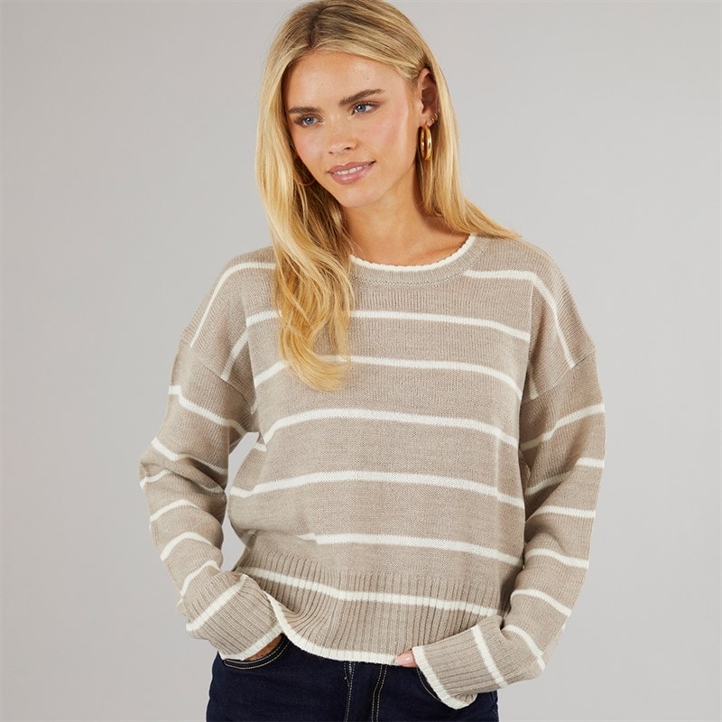 Damen - Mason Rundhals-Pullover Mink/White Stripe - Bild 1