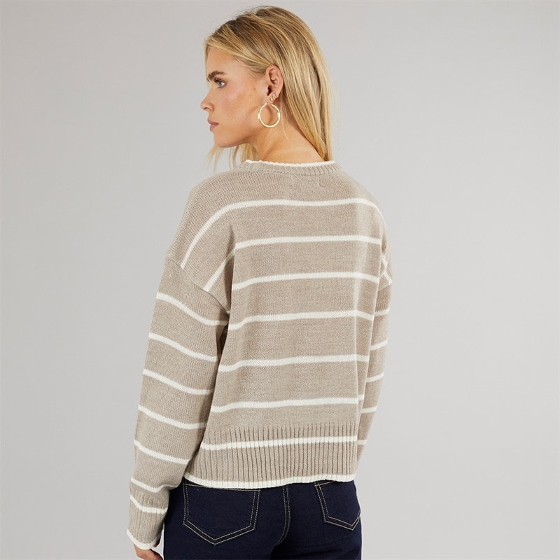 Damen - Mason Rundhals-Pullover Mink/White Stripe - Bild 2