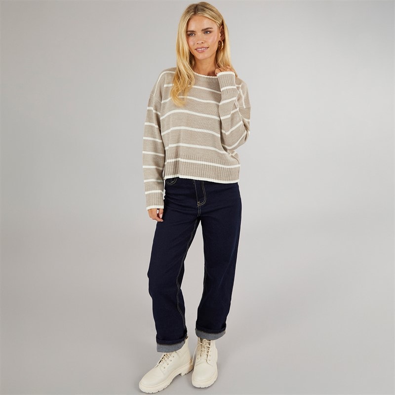 Damen - Mason Rundhals-Pullover Mink/White Stripe - Bild 4