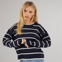 Damen - Mason Rundhals-Pullover Marineblau/Weiß Stripe