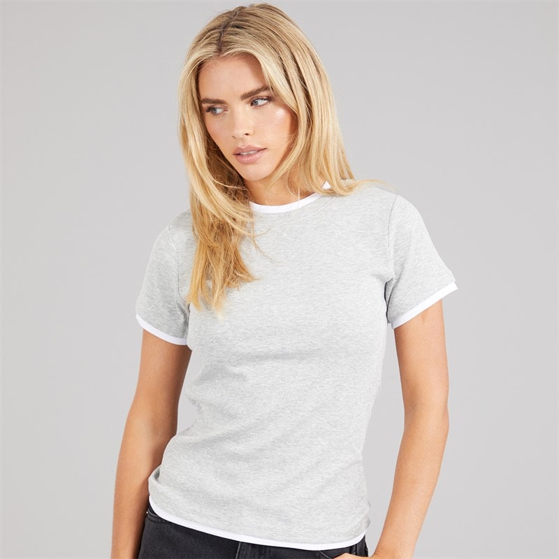 Damen - Athena Doppel-lagiges T-Shirt Silver Grau Meliert/Weiß - Bild 3
