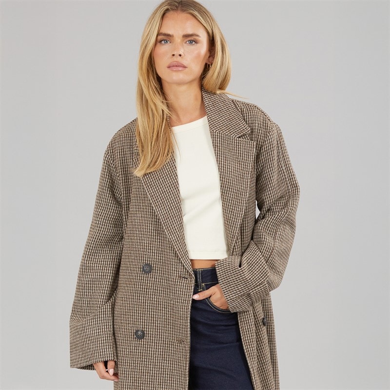 Damskie płaszcz orli z imitacji wełny Checked Brown – zdjęcie  3