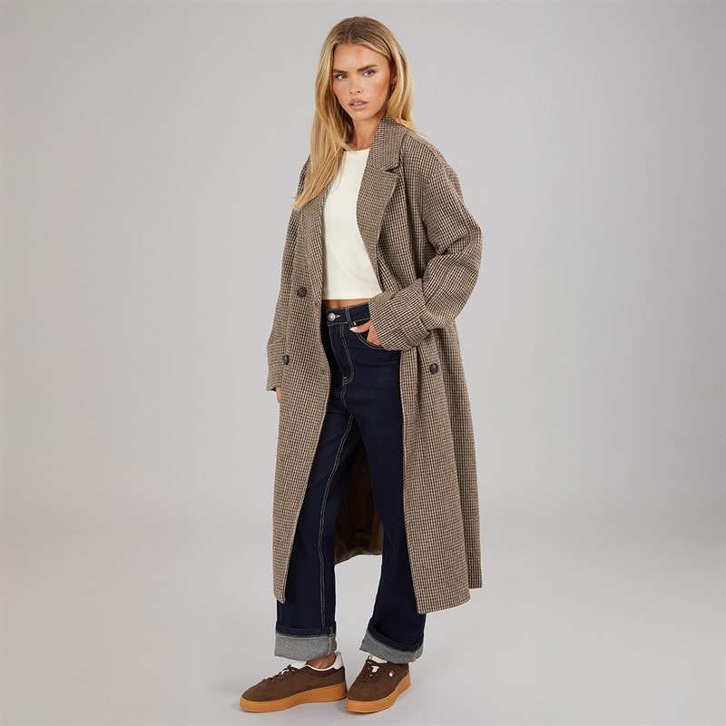 Damskie płaszcz orli z imitacji wełny Checked Brown – zdjęcie  4