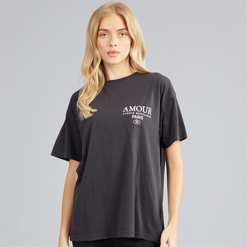 Damskie t-shirt amour Black Acid Wash – zdjęcie  2