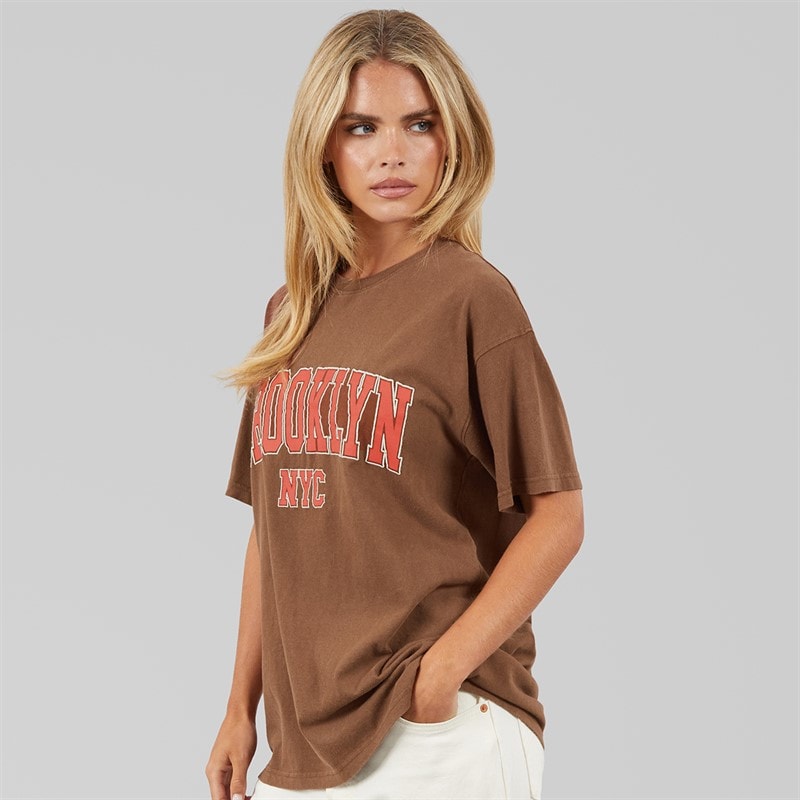 Damskie koszulka brooklyńska Brown Acid Wash – zdjęcie  3
