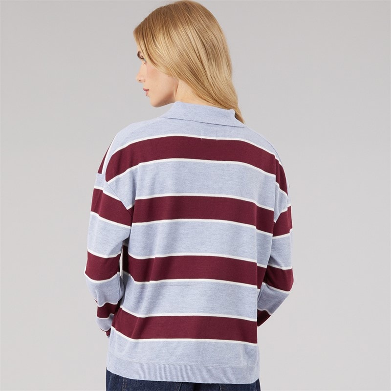 Dames jerico gebreid poloshirt Metallic Grey/Wine/Ivory - Afbeelding 2