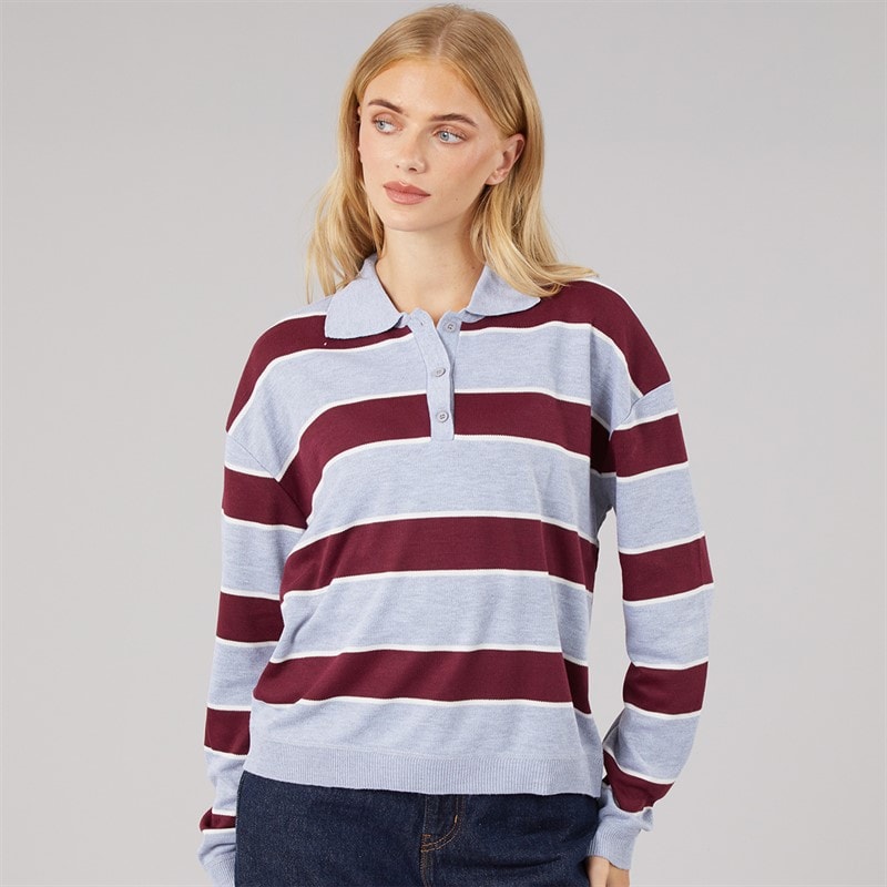 Dames jerico gebreid poloshirt Metallic Grey/Wine/Ivory - Afbeelding 3