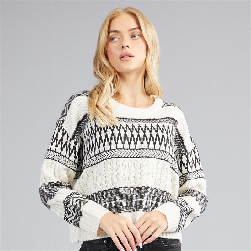 Pull en maille torsadée darling femmes Cream/Noir - Image 1