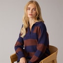 Dames ditto trophy neck trui Navy/Bruin Stripe