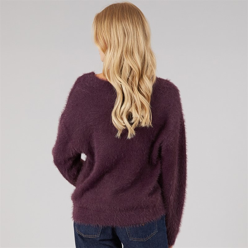 Pull à col en V Brent duveteux femmes Plum - Image 2