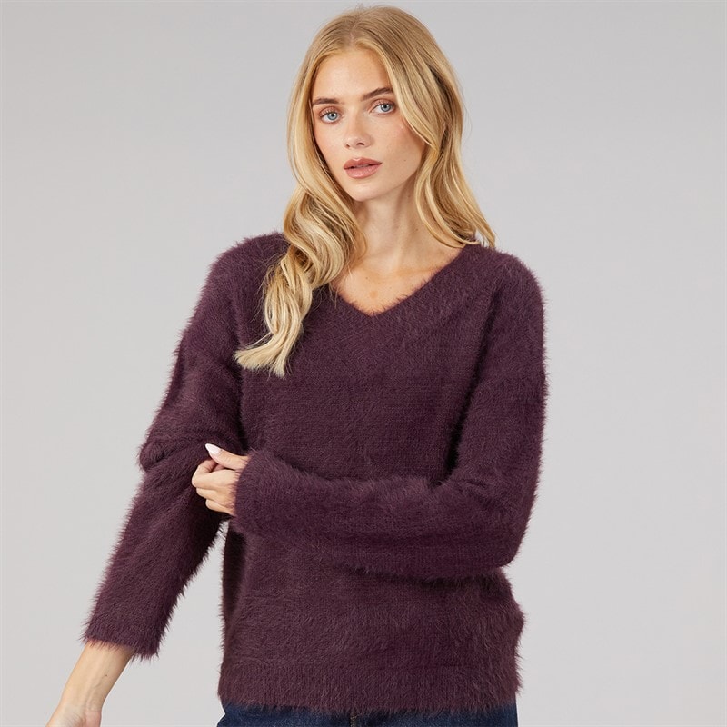 Pull à col en V Brent duveteux femmes Plum - Image 3