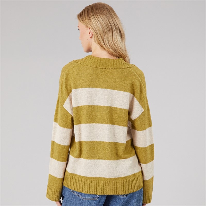Dames ditto trophy neck trui Olive Green/Oatmeal Stripe - Afbeelding 2
