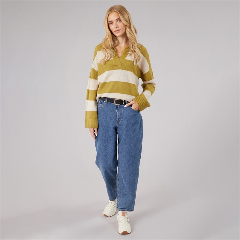 Dames ditto trophy neck trui Olive Green/Oatmeal Stripe - Afbeelding 4