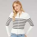 Cardigan rayé zippé femmes Blanc/Noir