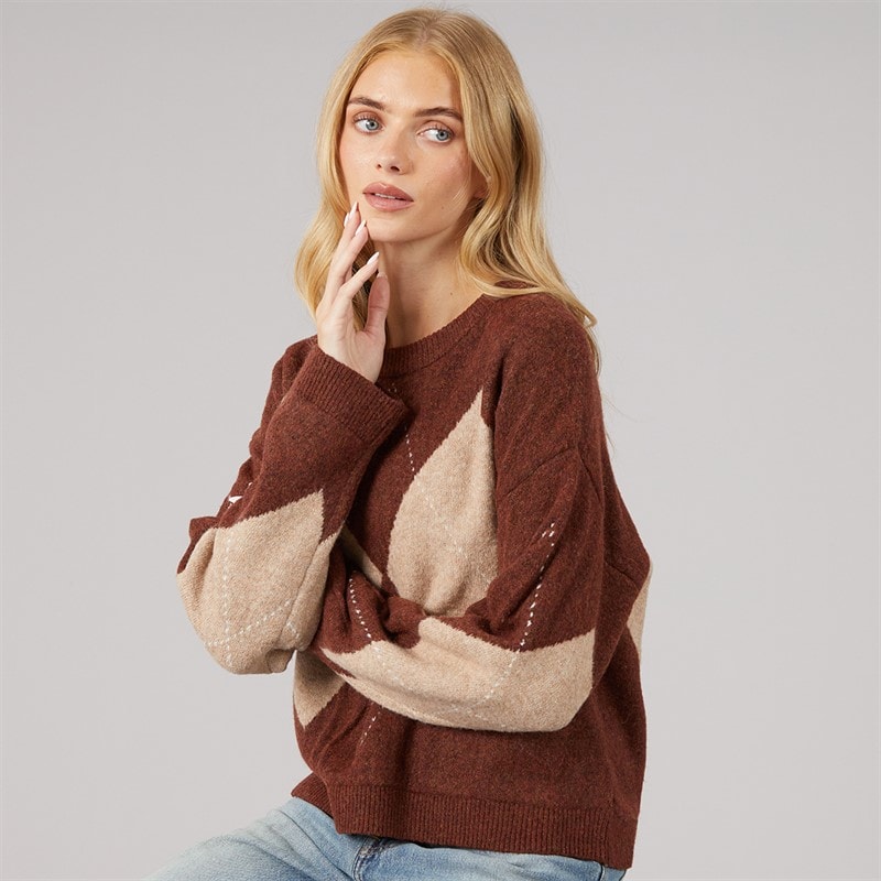 Pull en maille heritage à col rond femmes Marron/Multi - Image 1