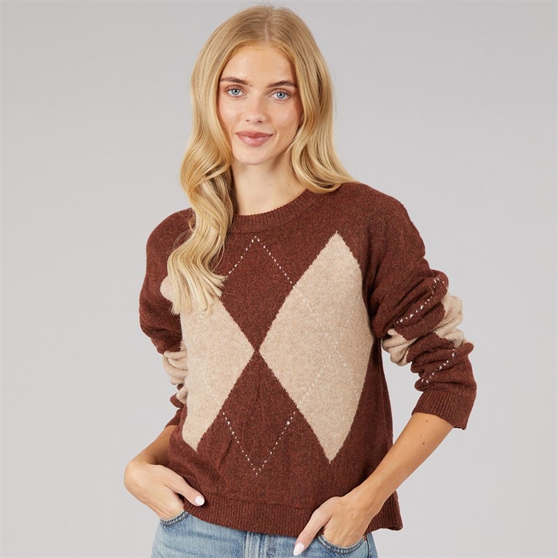 Pull en maille heritage à col rond femmes Marron/Multi - Image 3