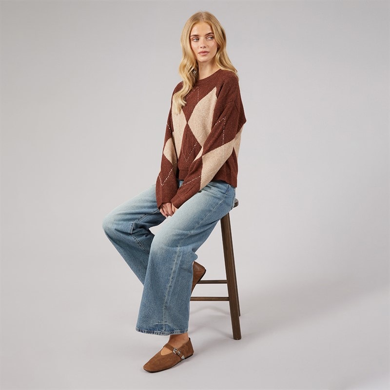 Pull en maille heritage à col rond femmes Marron/Multi - Image 4