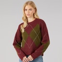 Pull en maille heritage à col rond femmes Wine/Multi