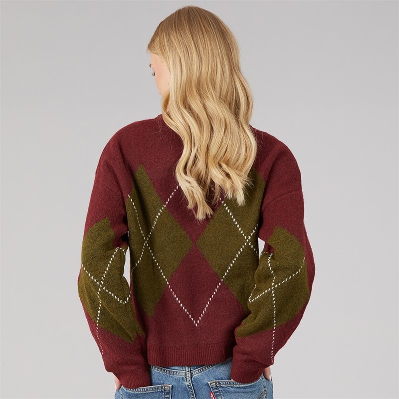 Damskie dzianinowy sweter heritage z okrągłym dekoltem Wine/Multi – zdjęcie  2