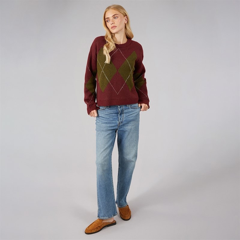 Damskie dzianinowy sweter heritage z okrągłym dekoltem Wine/Multi – zdjęcie  3