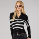 Cardigan rayé zippé femmes Noir/Blanc