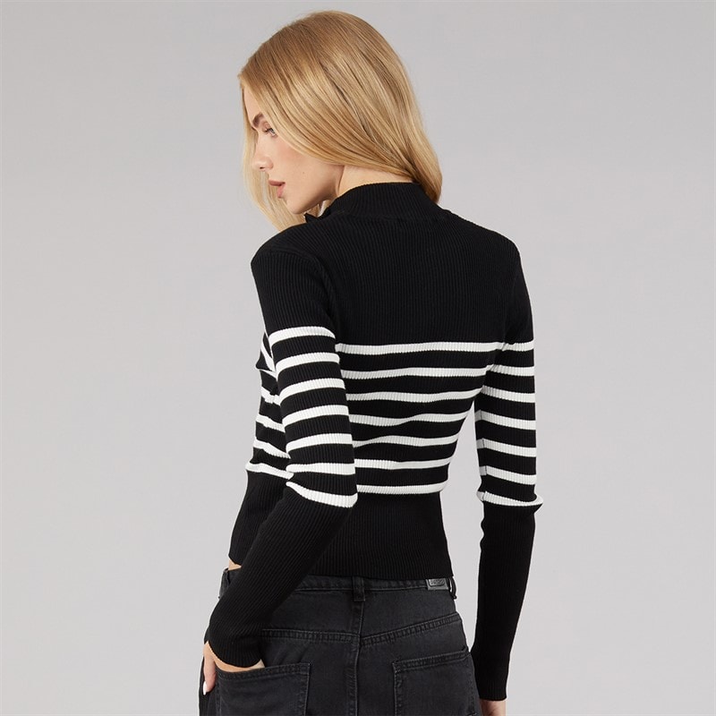 Cardigan rayé zippé femmes Noir/Blanc - Image 2