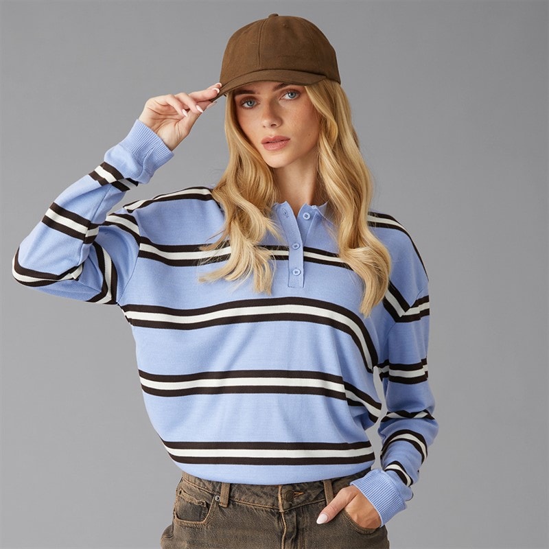 Polo en maille Jerico bleu clair/marron/ivoire femmes Bleu clair/Marron/Ivory - Image 1