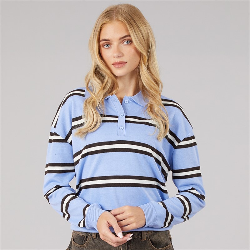 Polo en maille Jerico bleu clair/marron/ivoire femmes Bleu clair/Marron/Ivory - Image 3