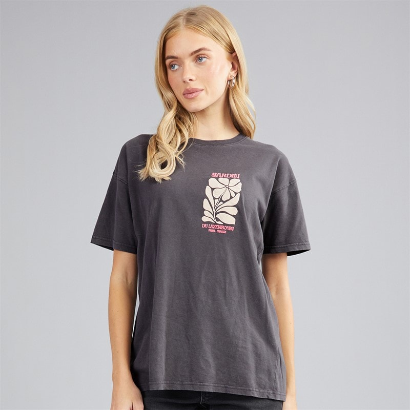 T-shirt imprimé luxe femmes Gris Acid Wash/Rose - Image 2