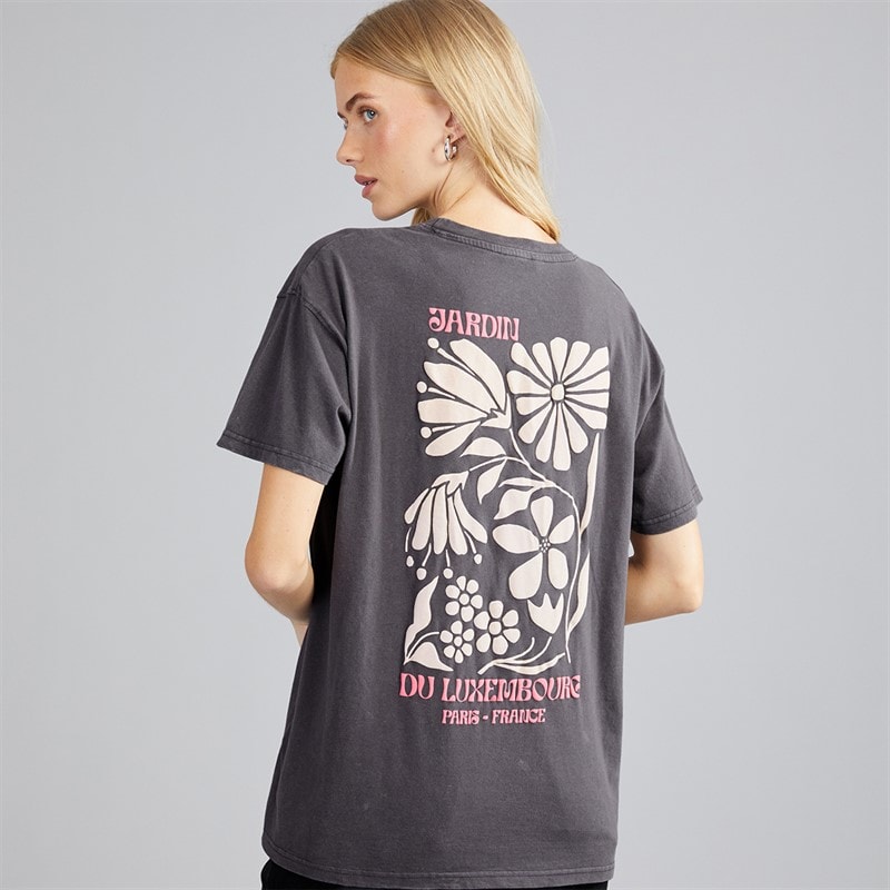 T-shirt imprimé luxe femmes Gris Acid Wash/Rose - Image 3
