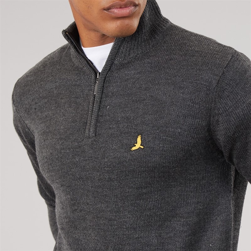 Mężczyźni sweter bremner z zamkiem do połowy i kołnierzem typu komin Dark Charcoal Marl/Jet Black – zdjęcie  3