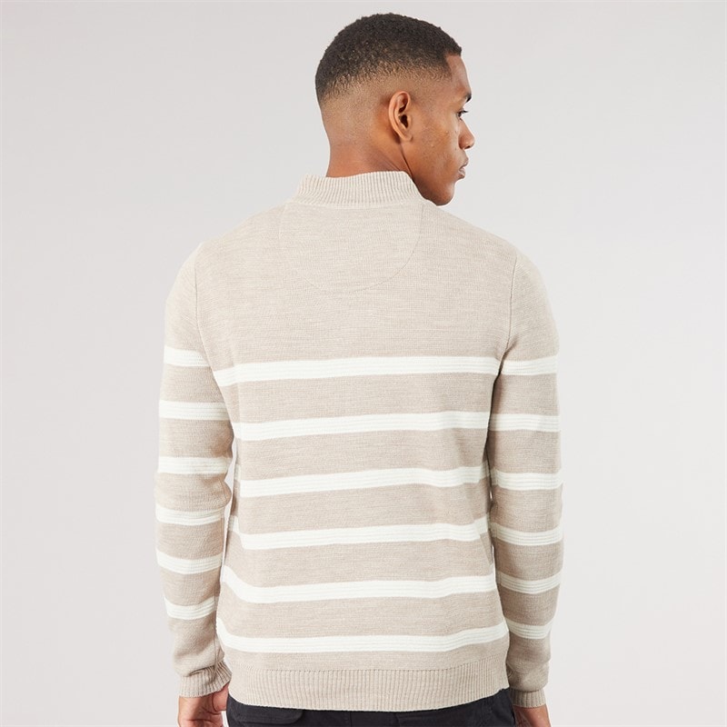 Pull tricoté Heathric à fermeture éclair 1/4 hommes Taupe Marl/Ecru - Image 2