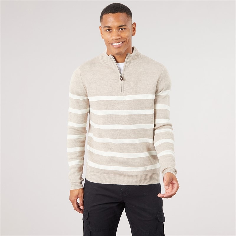 Pull tricoté Heathric à fermeture éclair 1/4 hommes Taupe Marl/Ecru - Image 3