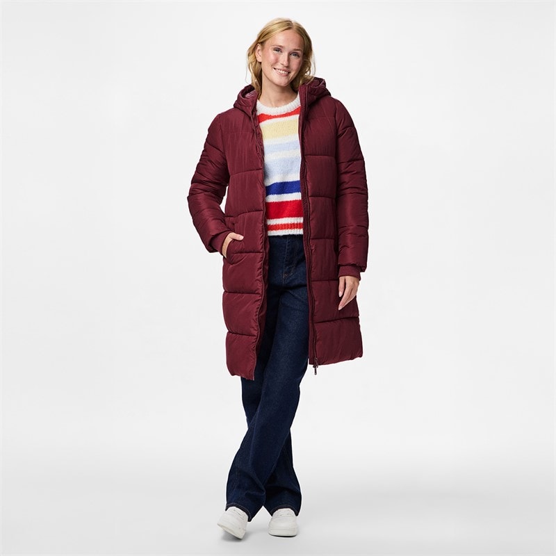 Dames janni lange pufferjas Tawny Port - Afbeelding 4
