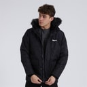 Heren tillor gewatteerde parka met capuchon en bontkraag Zwart