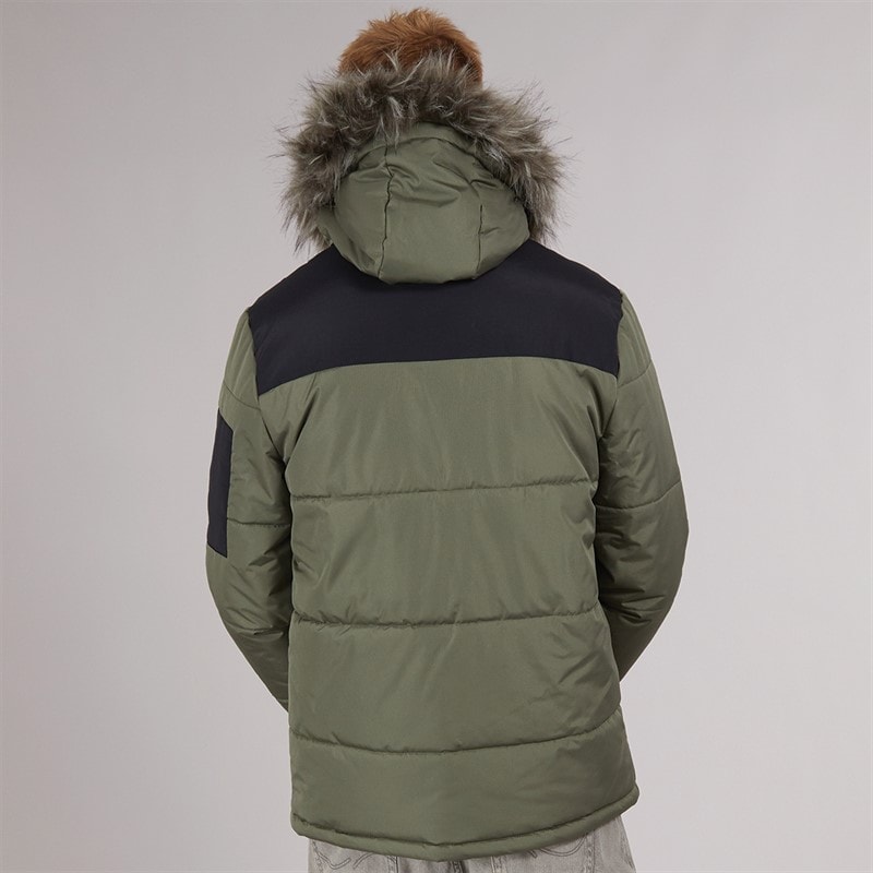 Herren - Tillor Wattierter Parka mit Kapuze und Fellbesatz Khaki/Schwarz - Bild 2