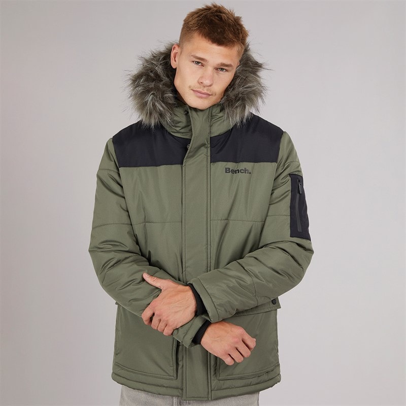 Herren - Tillor Wattierter Parka mit Kapuze und Fellbesatz Khaki/Schwarz - Bild 3