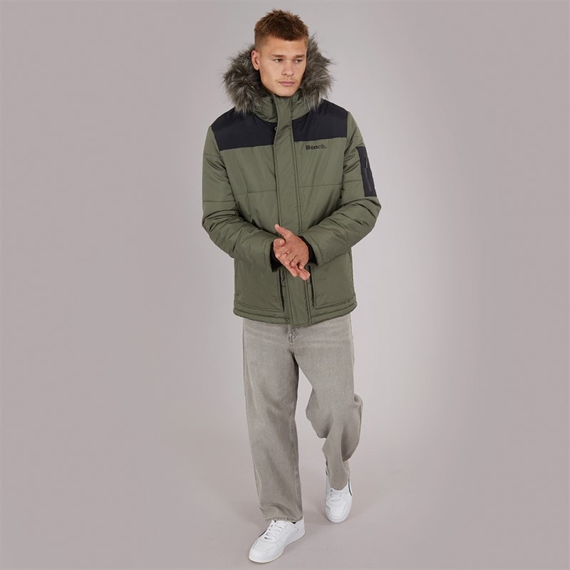 Herren - Tillor Wattierter Parka mit Kapuze und Fellbesatz Khaki/Schwarz - Bild 5